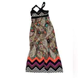 Emma & Michele Women's Vibrant Colors Chevron Floral Maxi Dress Sleeveless, M